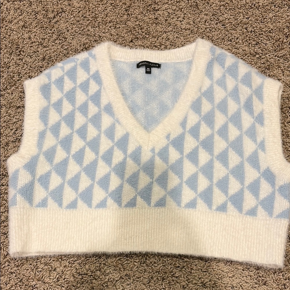 Kendall and Kylie cropped Blue and White Argyle Sweater Vest